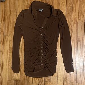 VENUS Chocolate Button-Up Ruched Top
